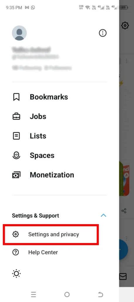 Screenshot of Settings and privacy on the X app for Android