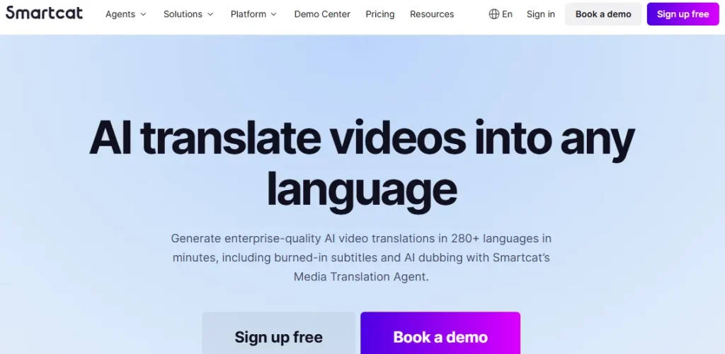 Homepage of the SmartCat: Best for AI Video Translation