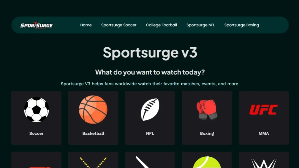 Homepage of SportsSurge