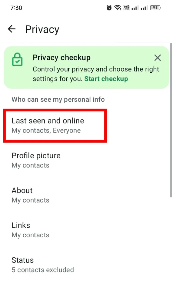 tap Last seen and Online