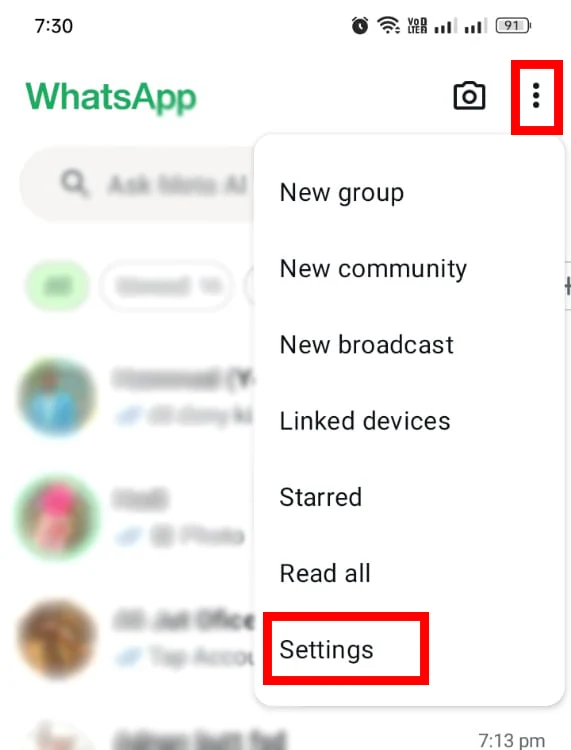 Tap the three dots (⋮) at the top right and choose Settings