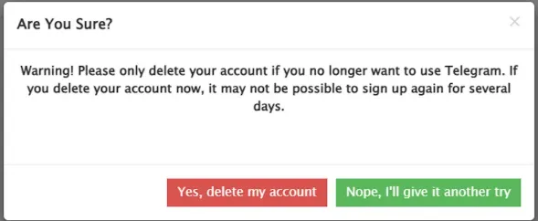 Confirmation page to Delete My Account.