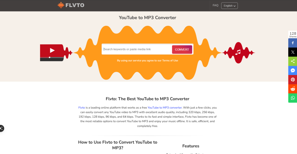 Screenshot of FLVTO a YouTube to MP3 conveter platform's homepage by NogenTech