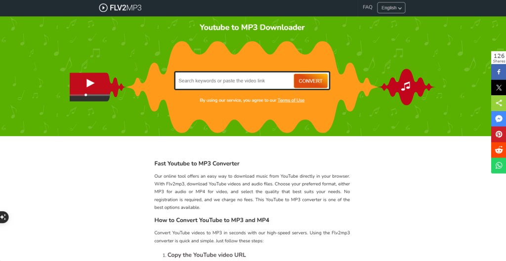 Screenshot of FLV2MP3 a YouTube to MP3 conveter platform's homepage by NogenTech