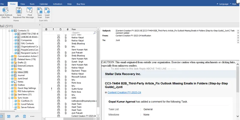Preview the entire mailbox data from corrupt PST