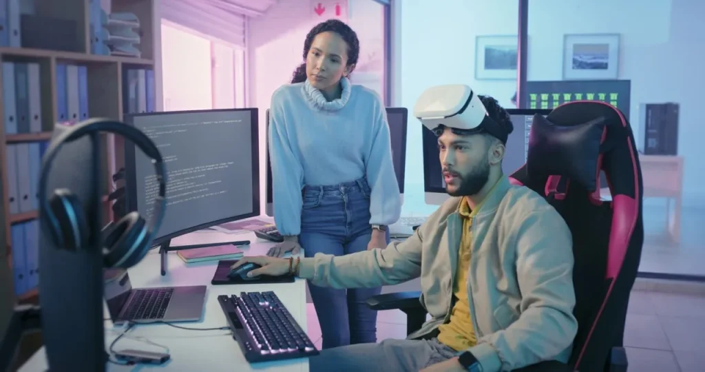 Game developers working on the backend game development