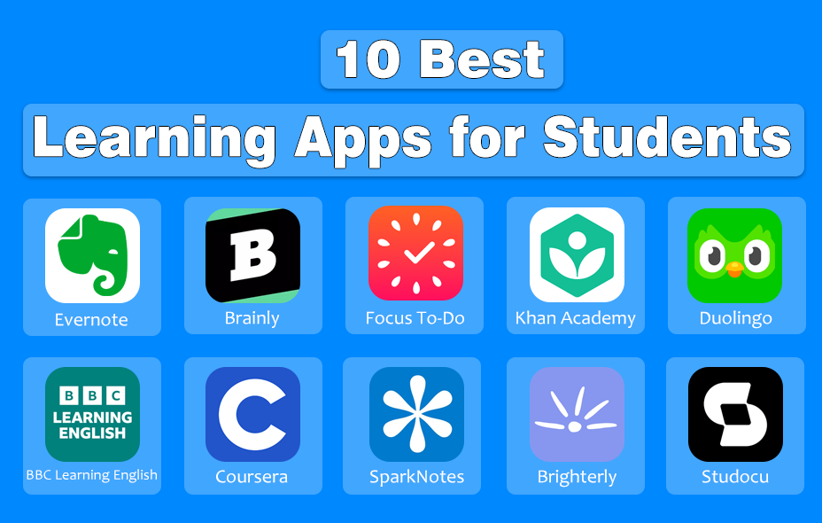 Logos of the 10 Best Learning Apps for Students by NogenTech