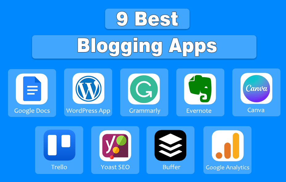 Logos of 9 best blogging apps