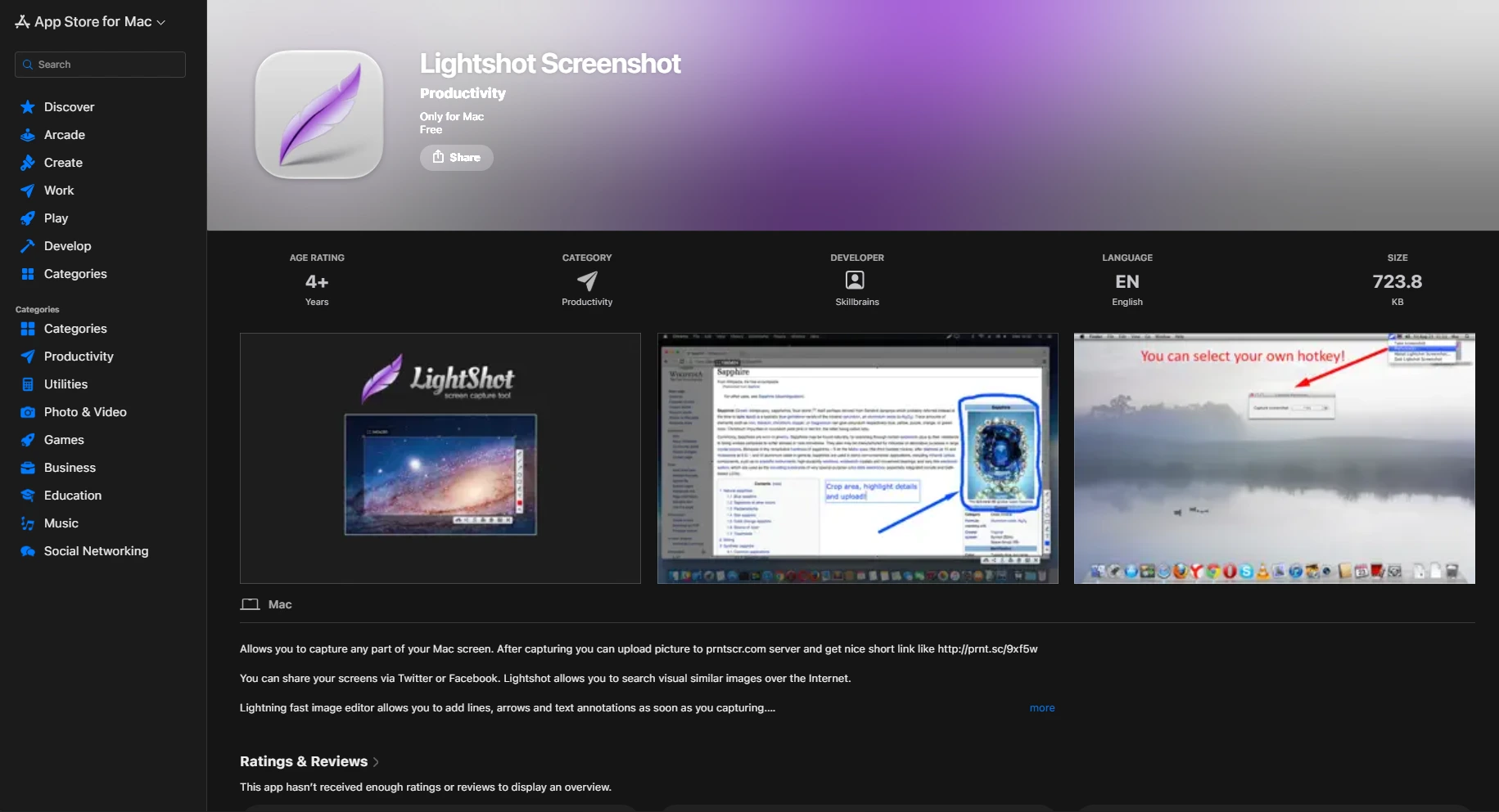 Lightshot app preview in Mac App Store