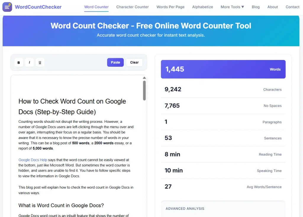 Online Word Count Checker Tool