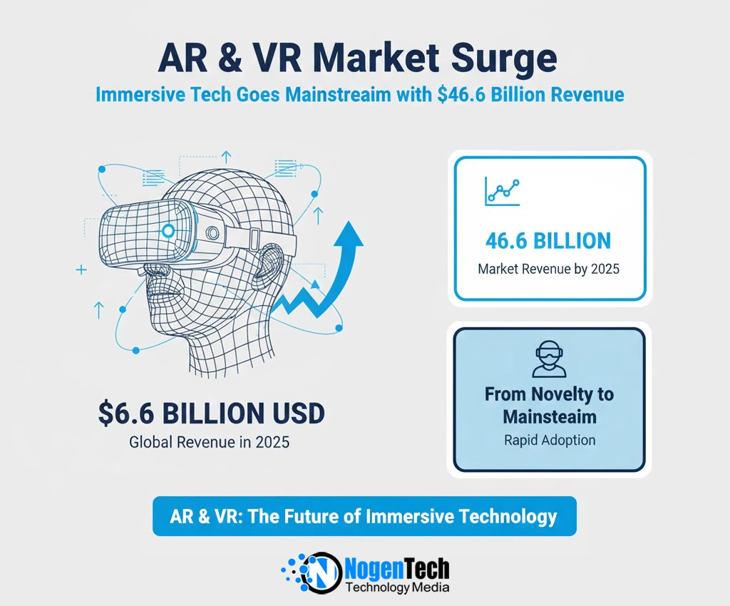 Image of The AR & VR market is surging, with global revenue projected to hit $46.6 billion in 2025, as immersive technology rapidly moves from novelty to mainstream adoption.