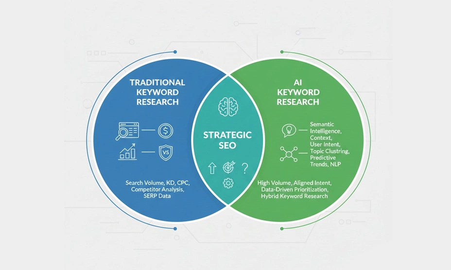 Visual Representation of Combined Strategy: AI vs Traditional Keyword Research