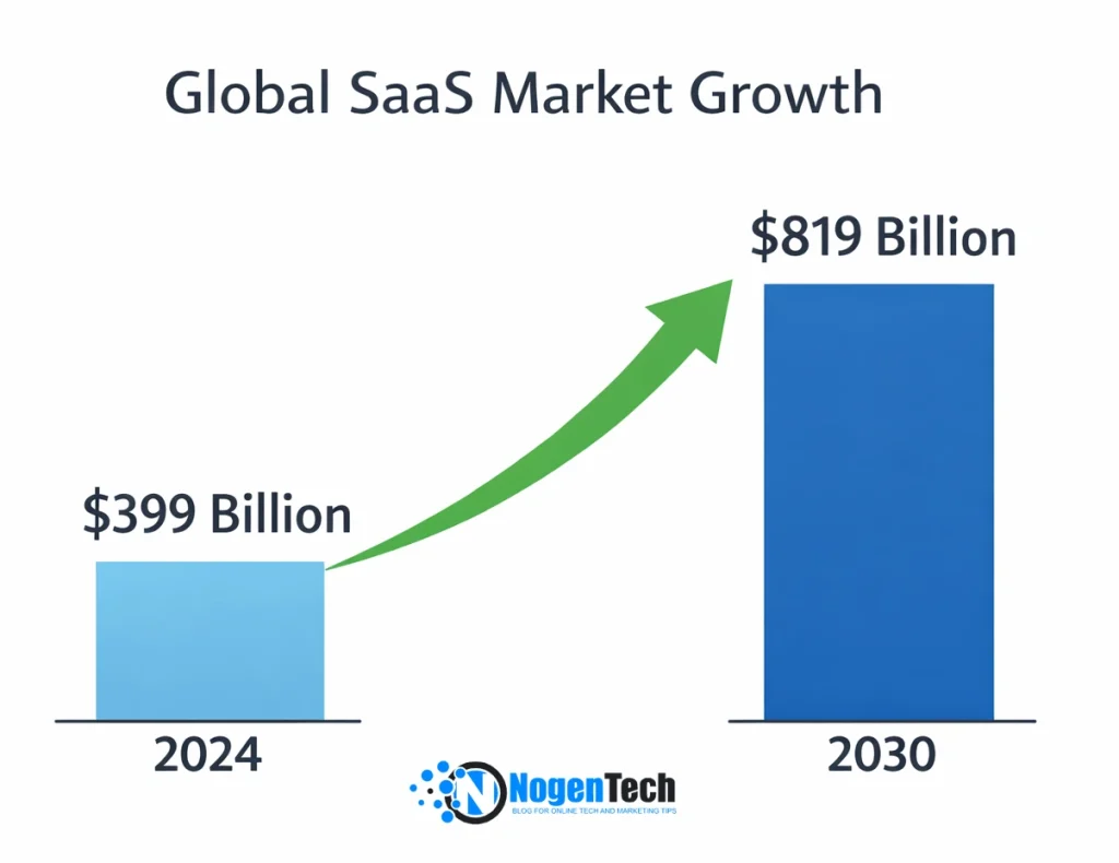 Image of Global SaaS Market Growth Stats | Designed by NogenTech