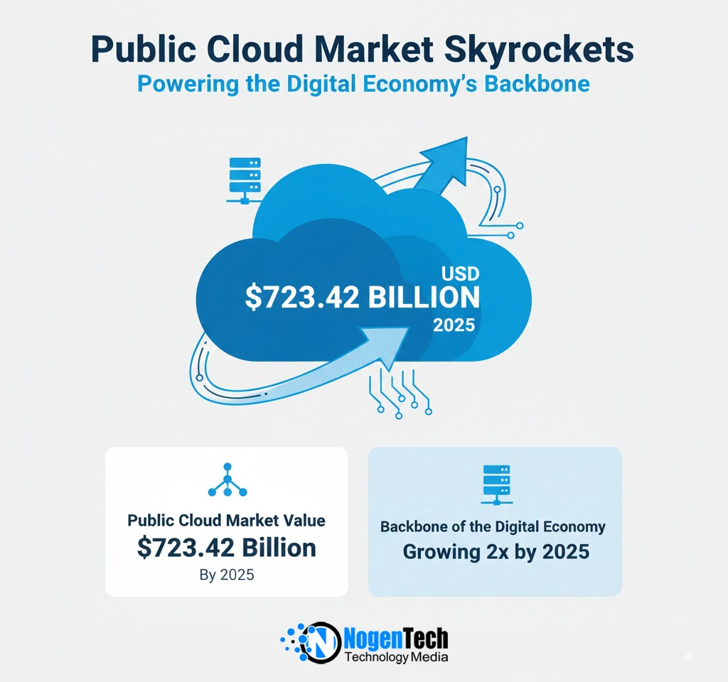 Image of The public cloud market is set to hit $723.42 billion at the end of 2025, which powers the backbone of the digital economy.