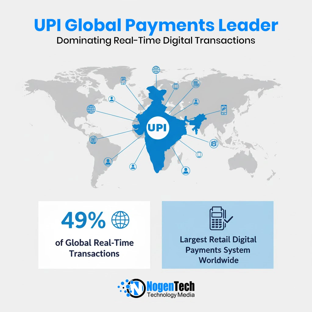 Image of UPI now processes ~49% of global real-time payment transactions, which makes it the largest retail digital payments system worldwide.
