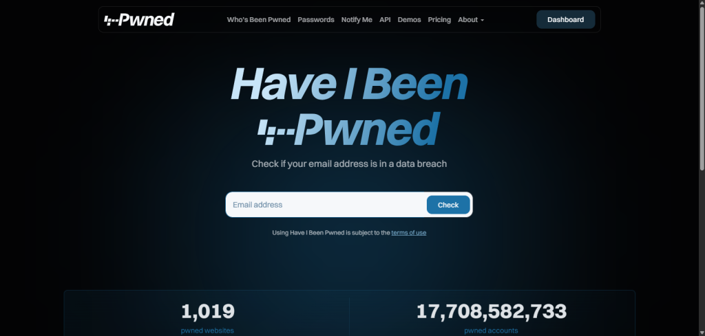 Screenshot of home page from Have I Been Pwned Website