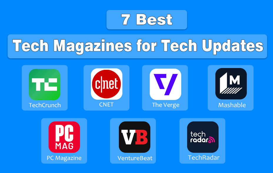 Logos of the 7 Best Tech Magazines for Tech Updates | Designed by NogenTech