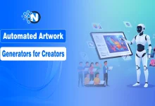 Minimalist digital portrait alongside the text "Automated Artwork Generators," representing AI-driven creative tools for 2026.