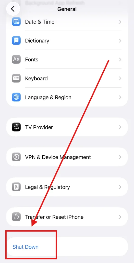 Screenshot of Bottom of iPhone General Settings by NogenTech