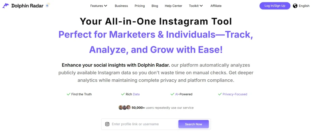 Screenshot of Dolphin Radar home page Display