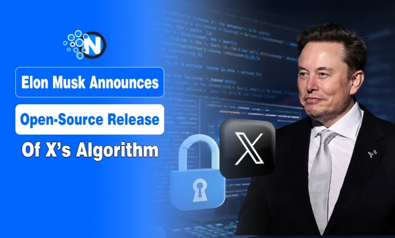 A professional featured image for a news article. On one side is a portrait of Elon Musk; on the other, bold white text reads "Phoenix: X Open Sources the New Algorithm Today.