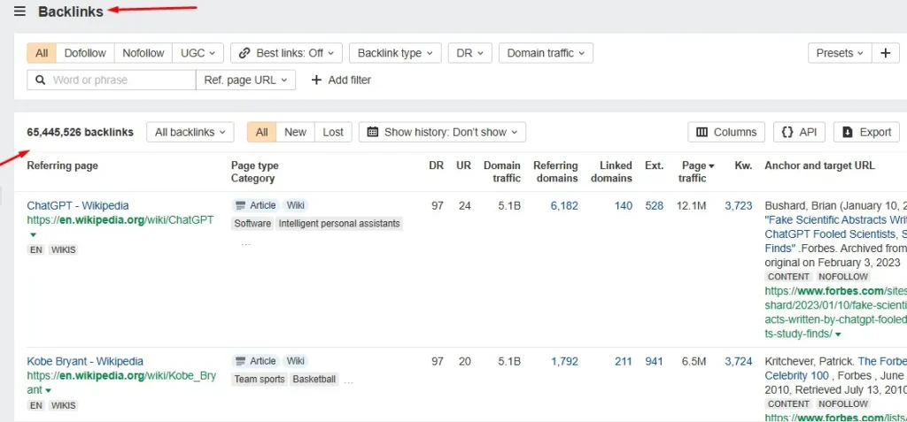 Backlinks of Forbes in Ahrefs