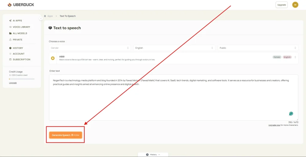 Screenshot of Generating Audio Using Uberduck AI by NogenTech