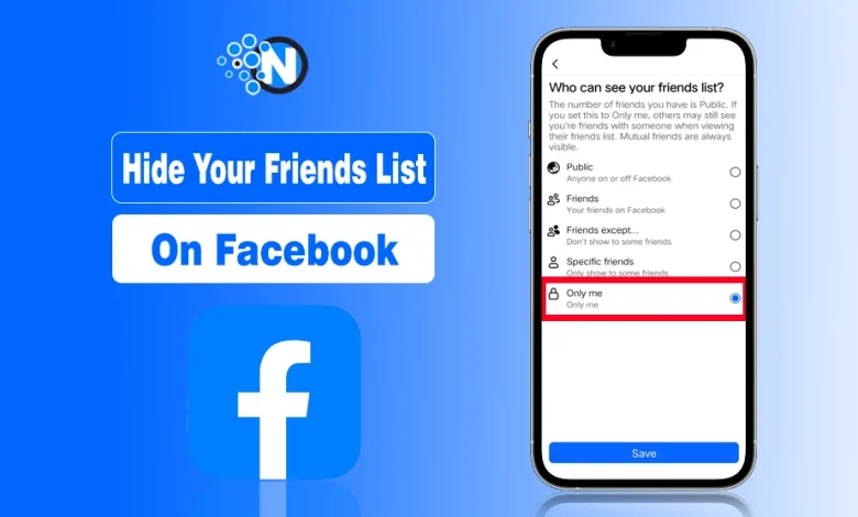 Showing options of settings for hiding the firend list on facebook
