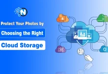 Cloud storage security graphic with text "Protect Your Photos by Choosing the Right Cloud Storage.