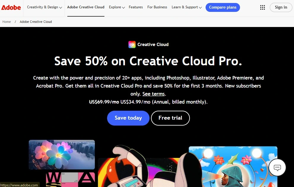 Screenshot of Adobe Creative Cloud Homepage by NogenTech