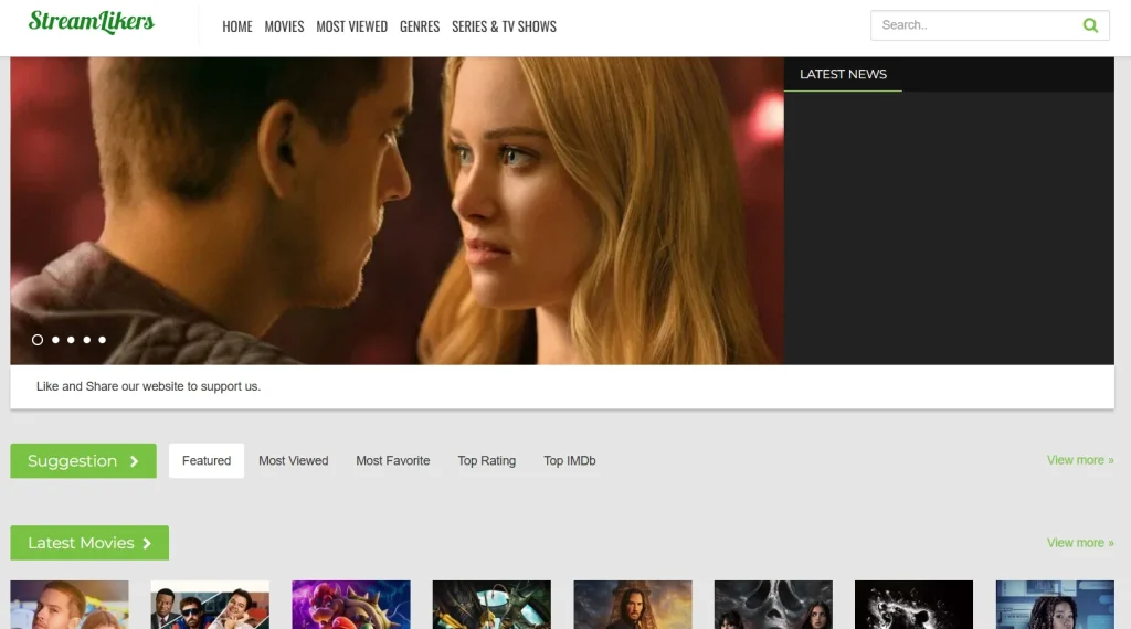 Screenshot of Streamlikers homepage