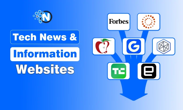 Logos of major tech news and media platforms branching out on a blue background with NogenTech branding.