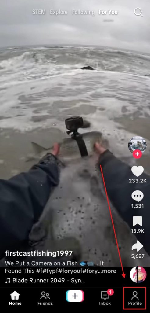 clicking on bottom right corner of TikTok home screen for profile screen visit
