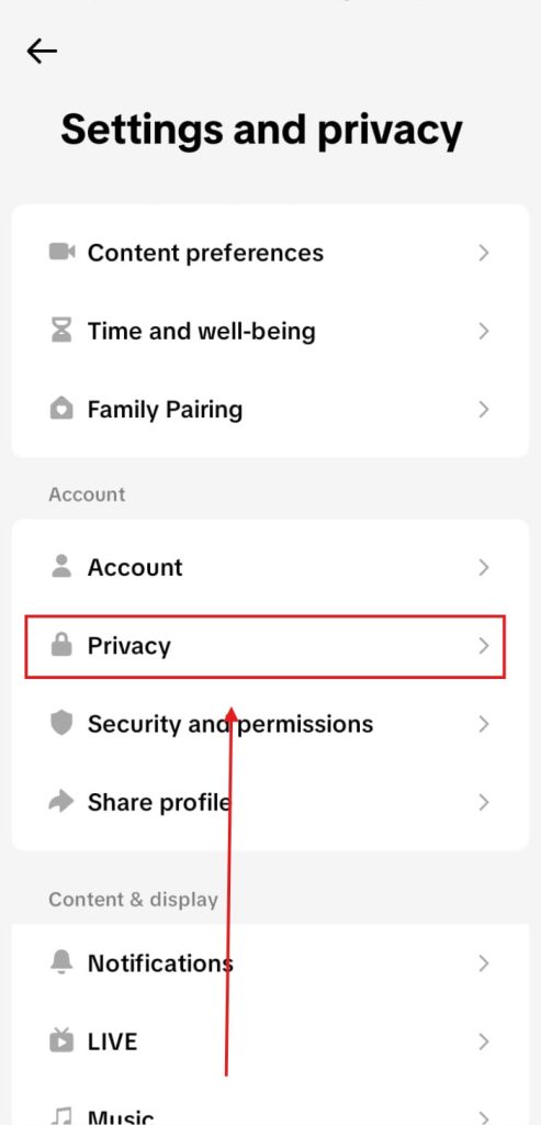 TikTok settings and privacy section visit to turn off comments