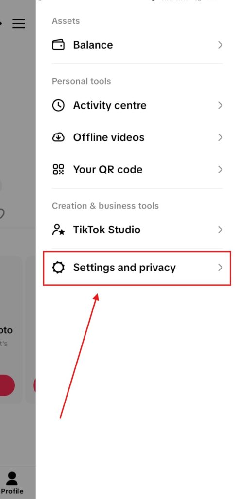 TikTok window after clicking three lines to turn off comments