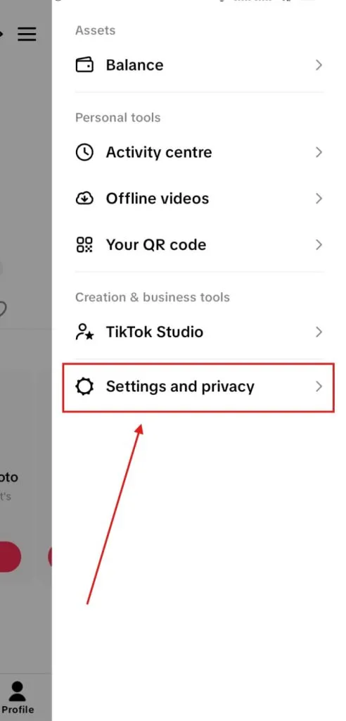 TikTok window after clicking three lines to turn off comments