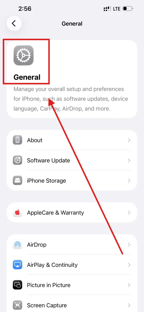 Screenshot of iPhone General Settings by NogenTech