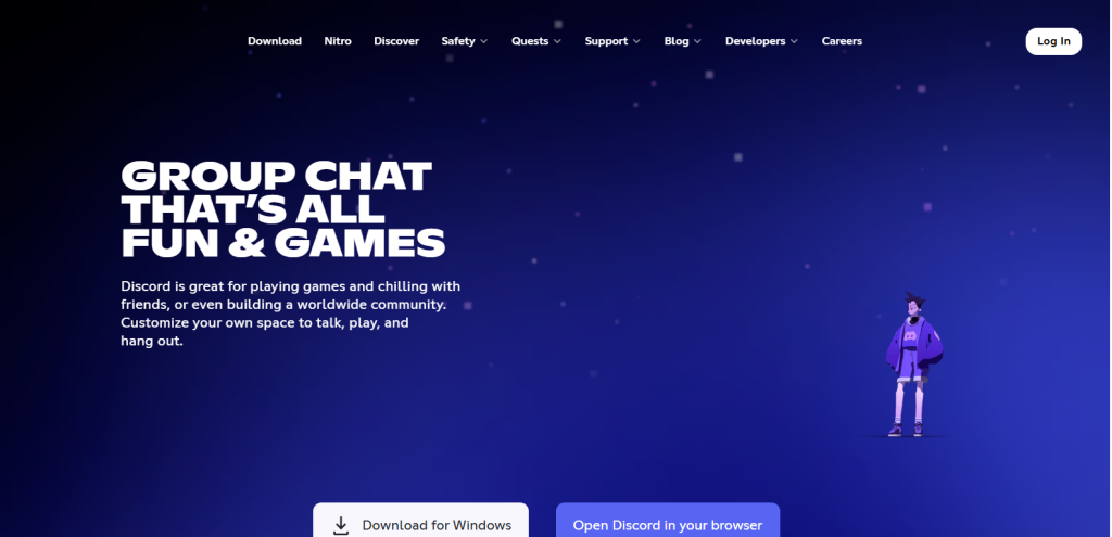 Screenshot from Discord webpage