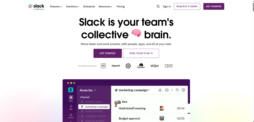 Screenshot from Slack Website