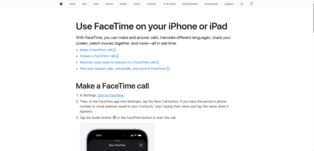 Scrrenshot from Apple support website
