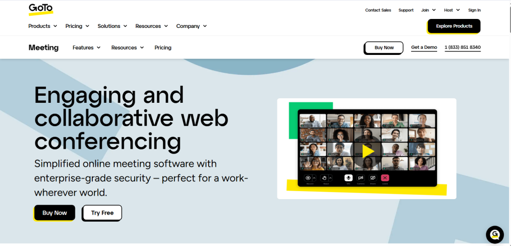 Screenshot from Gotomeetings website