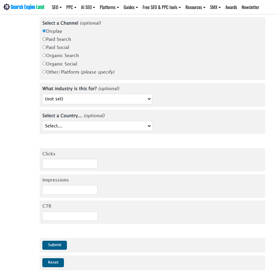CTR calculator by Search Engine Land