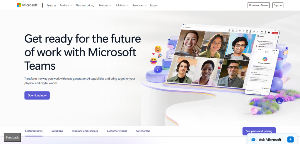 Showing dashboard to download Microsoft teams app in screenshot