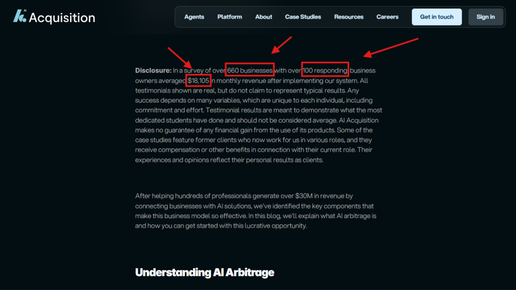 Screenshot from AI Acquisition that they claim