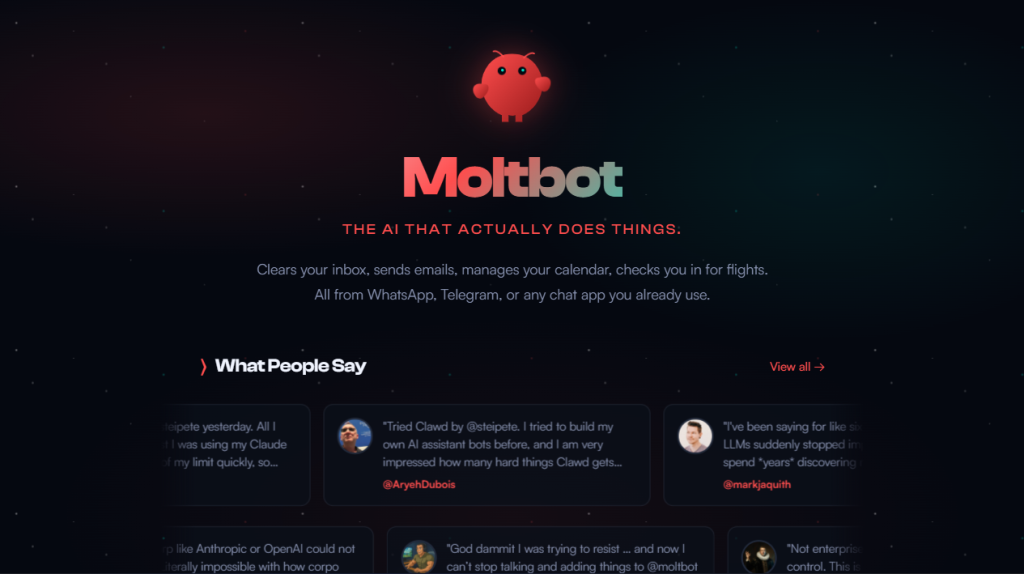 Clawdbot Renamed Moltbot website screenshot taken by nogenTech.