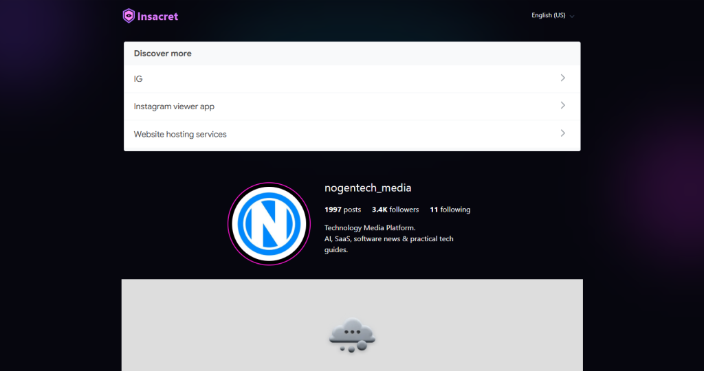 NogenTech insta profile appearance after searching for username