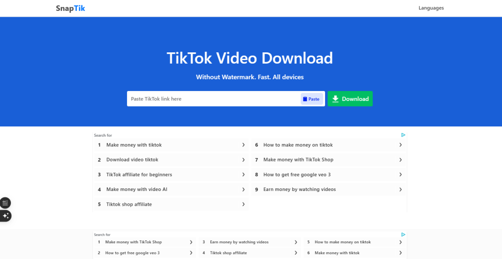 screenshot of Snaptik official web-platform
