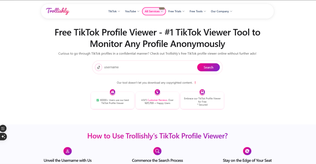 screenshot of Trollishly’s Profile Viewer official web-platform