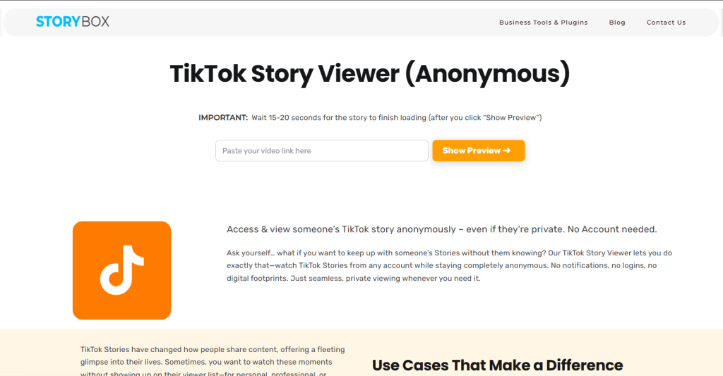 screenshot of StoryBox TikTok Viewer official web-platform