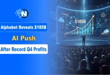 Alphabet Google Q4 earnings report showing AI investment of $185 B and profit text.